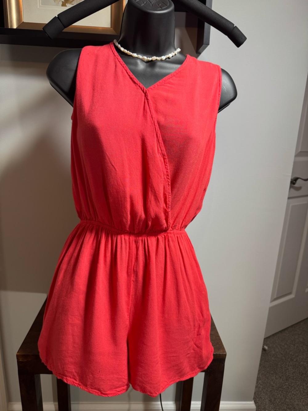 Papaya Coral Sleeveless V-Neck Romper